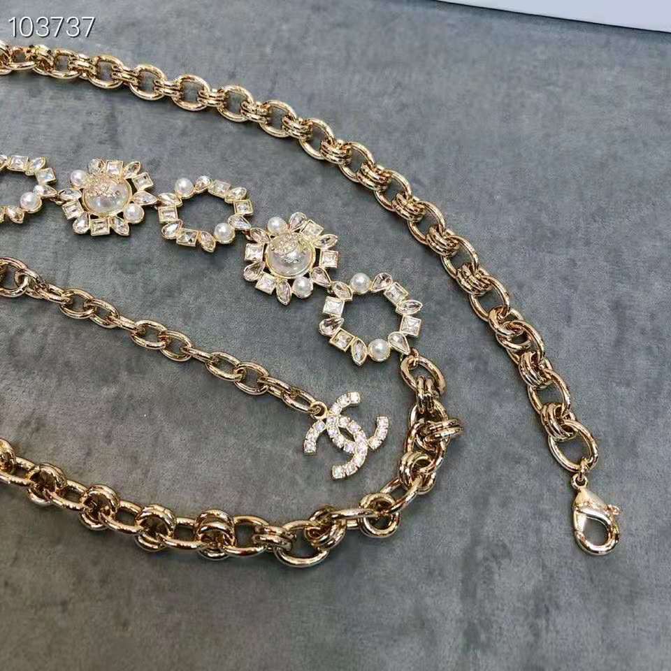 Chanel Women Metal Glass Pearls Strass & Resin Belt-Gold