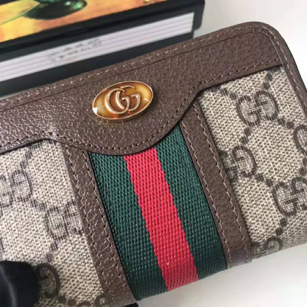 Gucci GG Unisex Ophidia GG Zip Around Card Case in Beige/Ebony GG Supreme Canvas