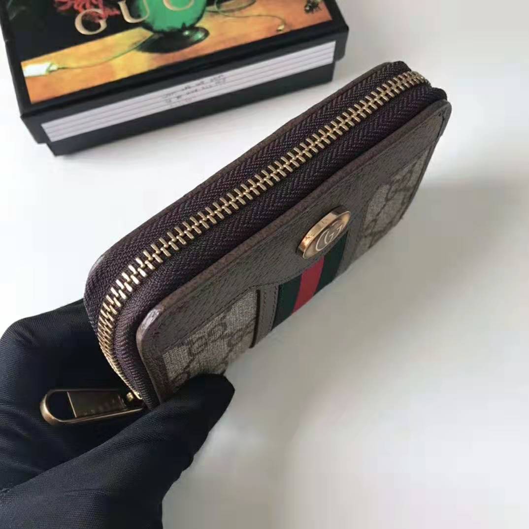 Gucci GG Unisex Ophidia GG Zip Around Card Case in Beige/Ebony GG Supreme Canvas
