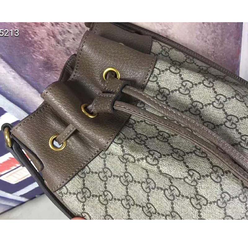 Gucci GG Women Ophidia GG Bucket Bag in Beige and Ebony GG Supreme Canvas