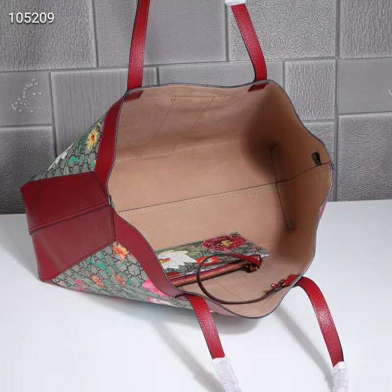 Gucci GG Women Ophidia GG Flora Medium Tote in Beige/Ebony GG Supreme Canvas