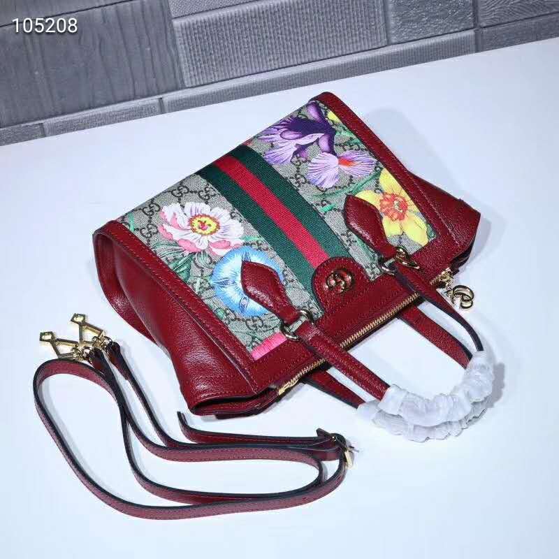 Gucci GG Women Ophidia GG Flora Small Tote Bag in Beige/Ebony GG Supreme Canvas