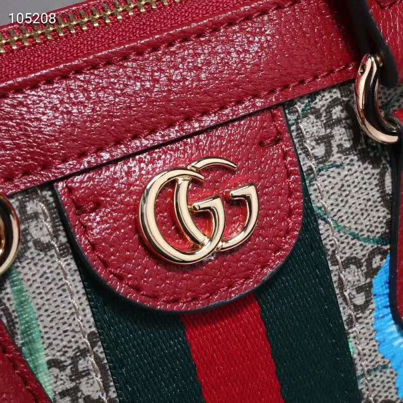Gucci GG Women Ophidia GG Flora Small Tote Bag in Beige/Ebony GG Supreme Canvas