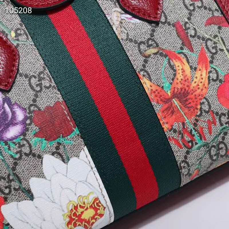 Gucci GG Women Ophidia GG Flora Small Tote Bag in Beige/Ebony GG Supreme Canvas