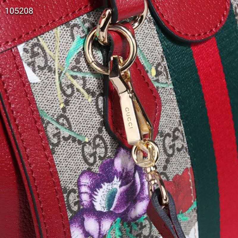 Gucci GG Women Ophidia GG Flora Small Tote Bag in Beige/Ebony GG Supreme Canvas