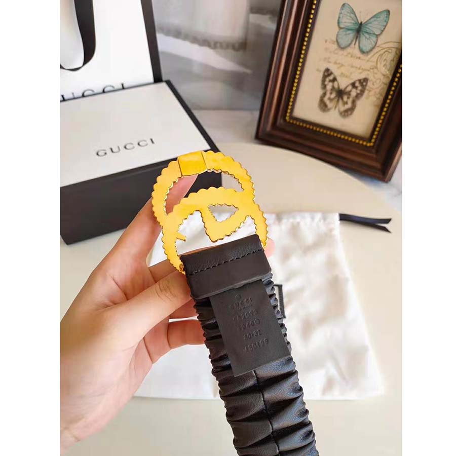 Gucci Unisex Belt with Torchon Double G Buckle in Black Leather