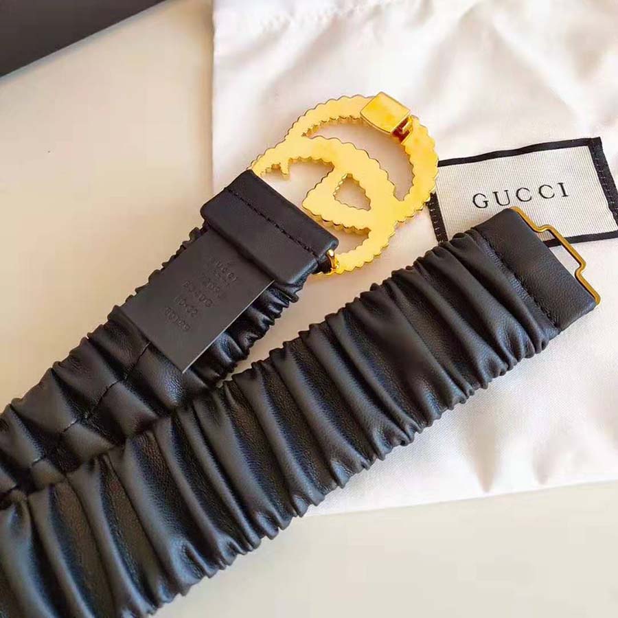 Gucci Unisex Belt with Torchon Double G Buckle in Black Leather