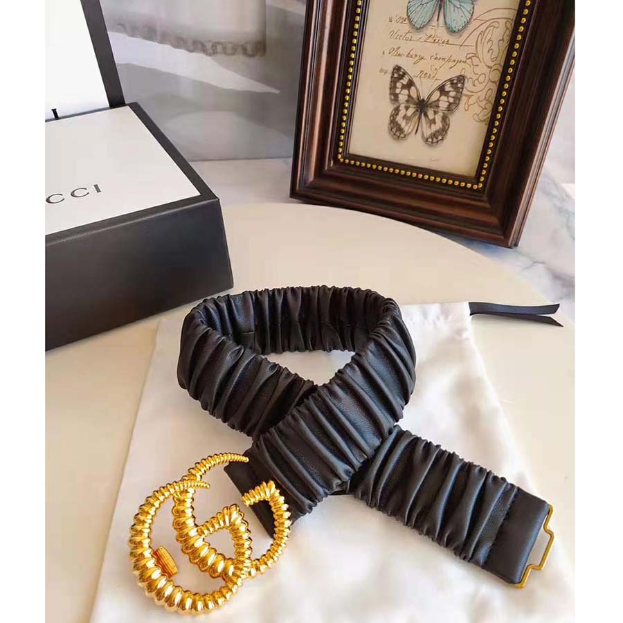 Gucci Unisex Belt with Torchon Double G Buckle in Black Leather