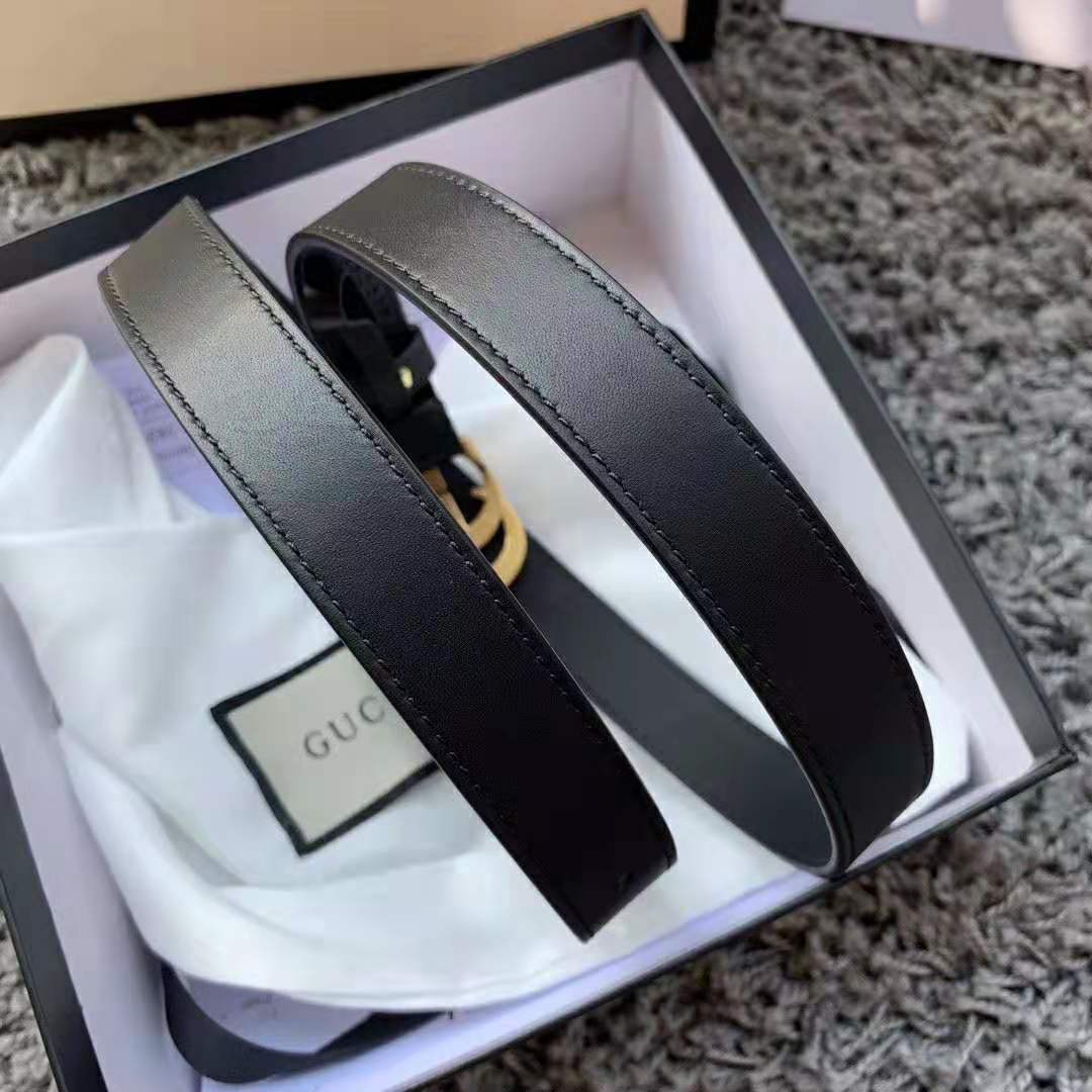 Gucci Unisex GG Marmont Leather Belt with Shiny Buckle-Black