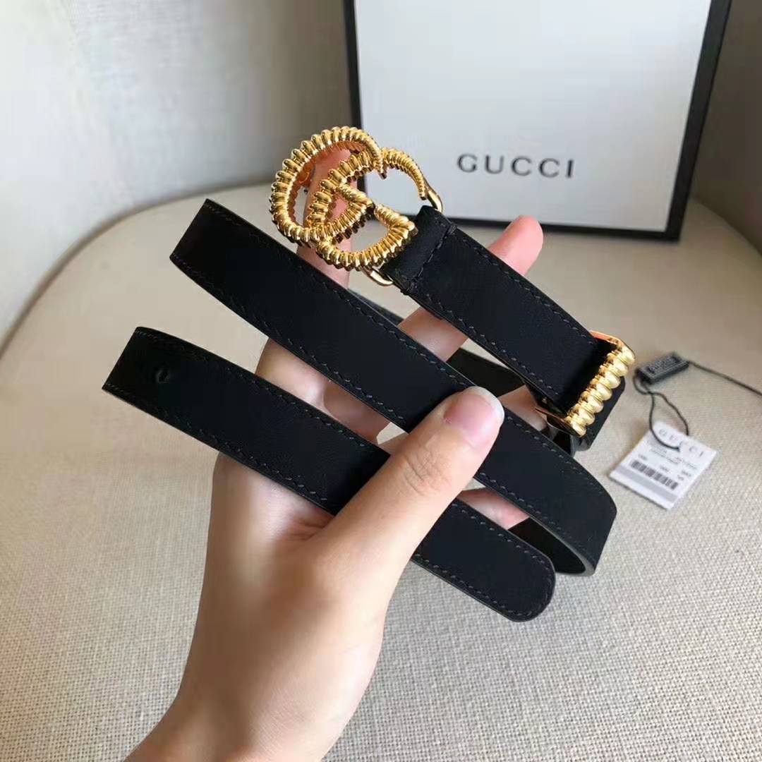Gucci Unisex GG Suede Belt with Torchon Double G Buckle-Black