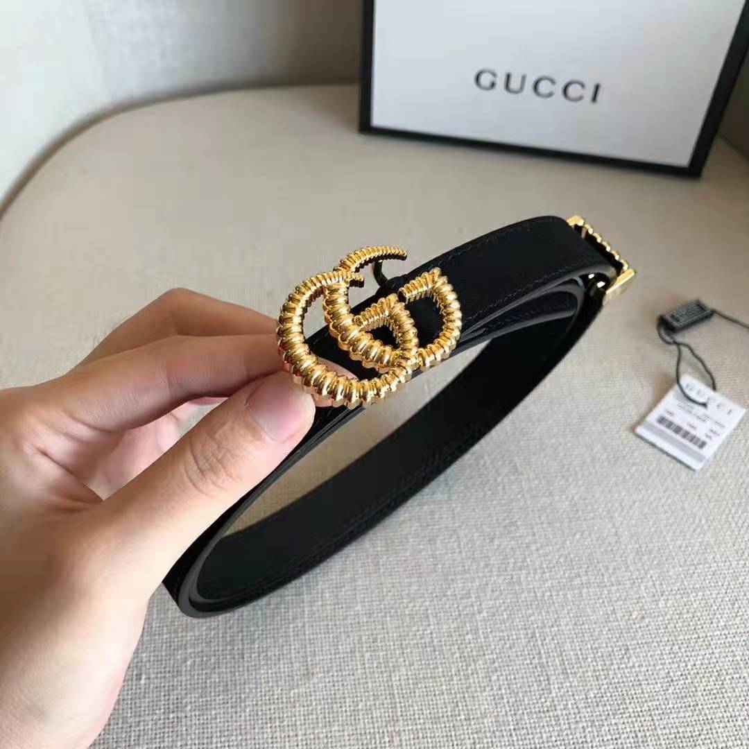 Gucci Unisex GG Suede Belt with Torchon Double G Buckle-Black