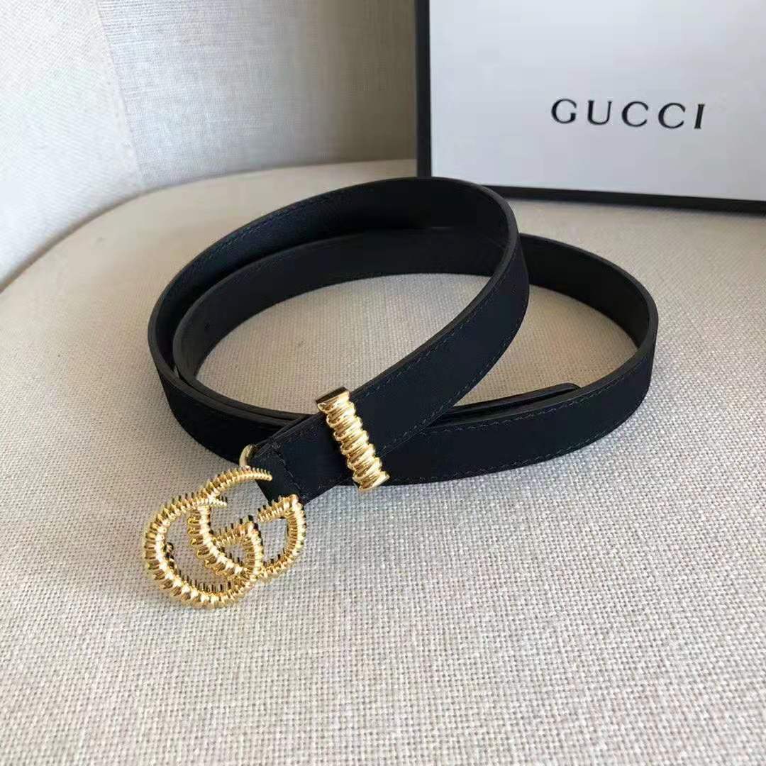 Gucci Unisex GG Suede Belt with Torchon Double G Buckle-Black