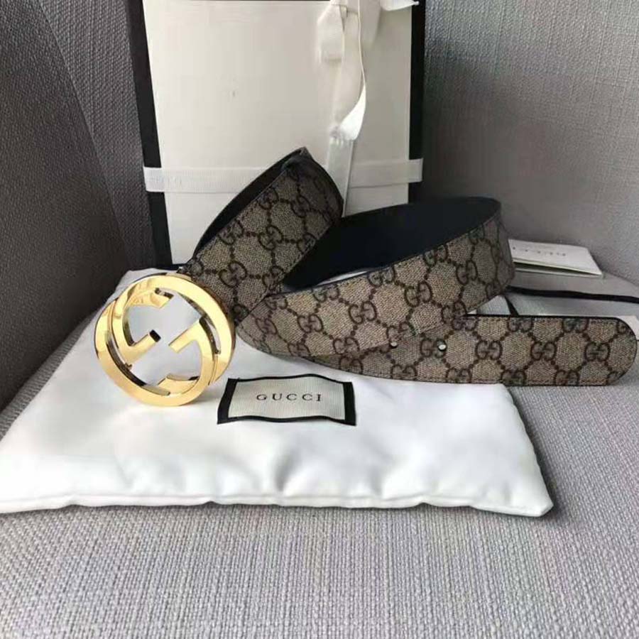 Gucci Unisex GG Supreme Belt with G Buckle in Beige/Ebony GG Supreme Canvas