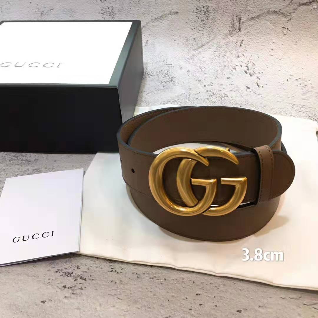 Gucci Unisex Gucci Leather Belt with Double G Buckle in Cuir Color Leather