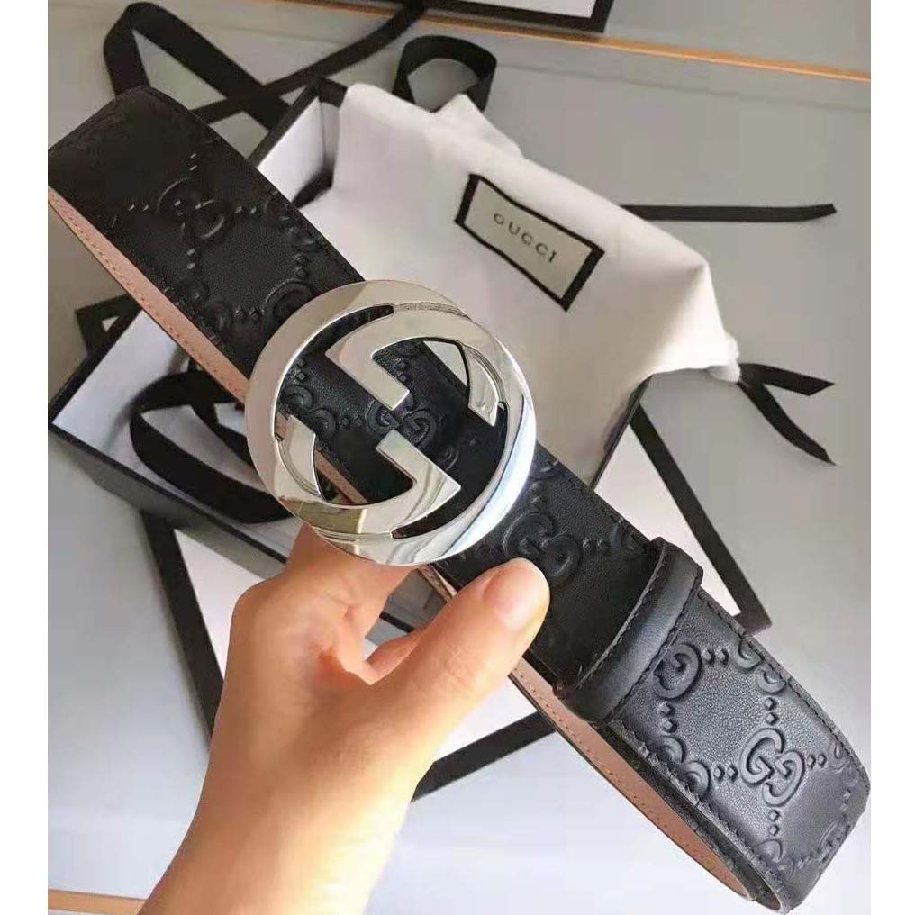 Gucci Unisex Gucci Signature Leather Belt-Black