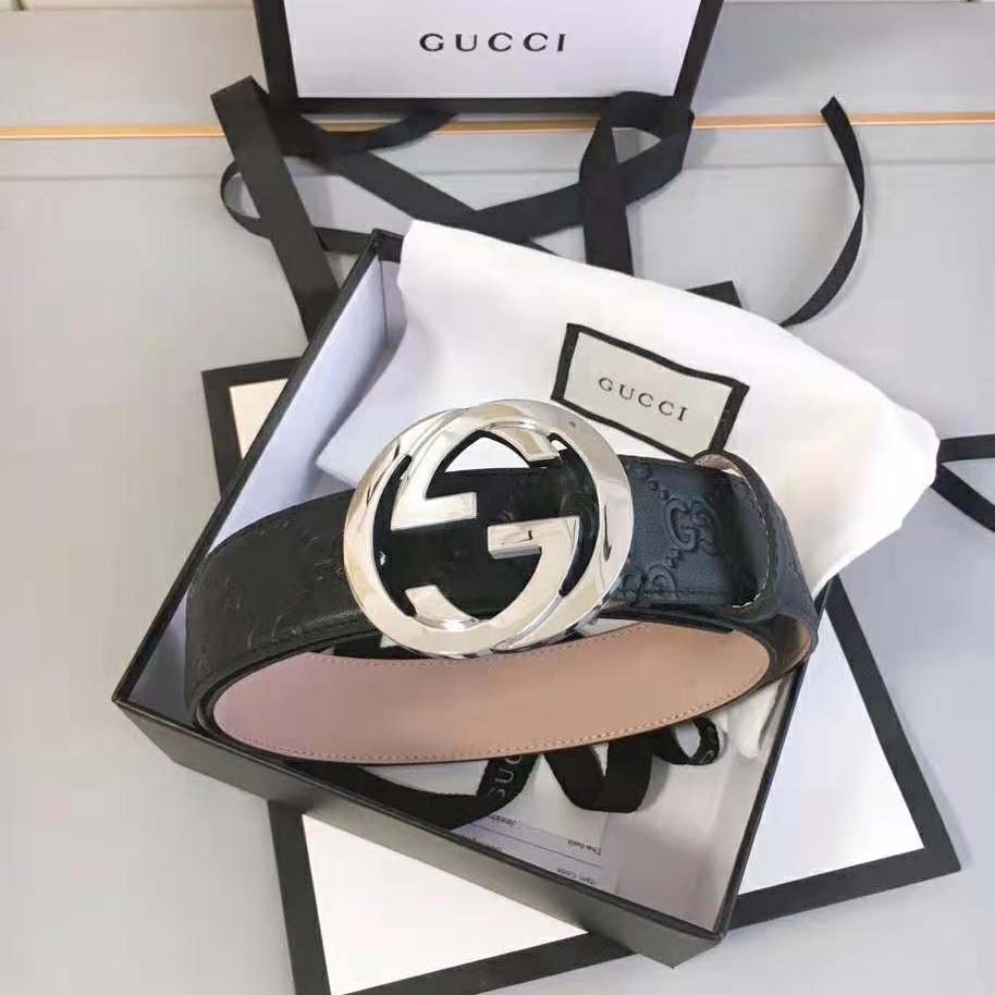 Gucci Unisex Gucci Signature Leather Belt-Black