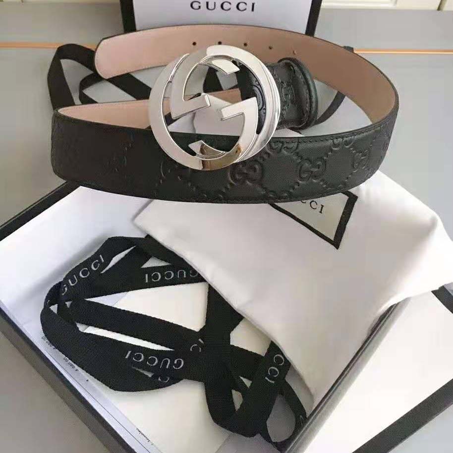 Gucci Unisex Gucci Signature Leather Belt-Black