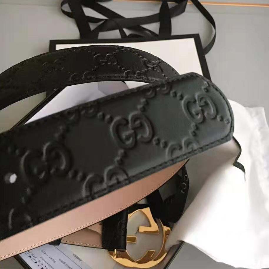 Gucci Unisex Gucci Signature Leather Belt-Black