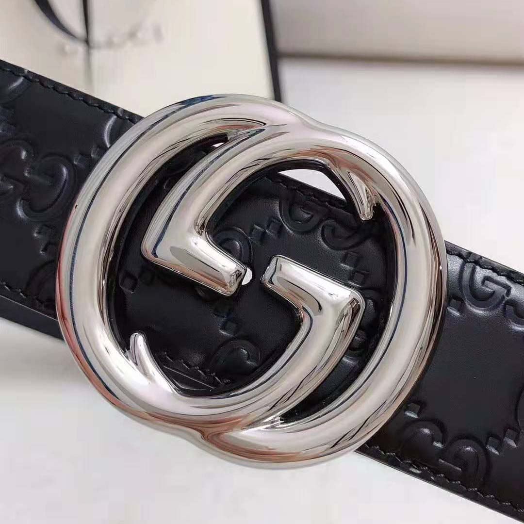Gucci Unisex Gucci Signature Leather Belt with Interlocking G Buckle-Black