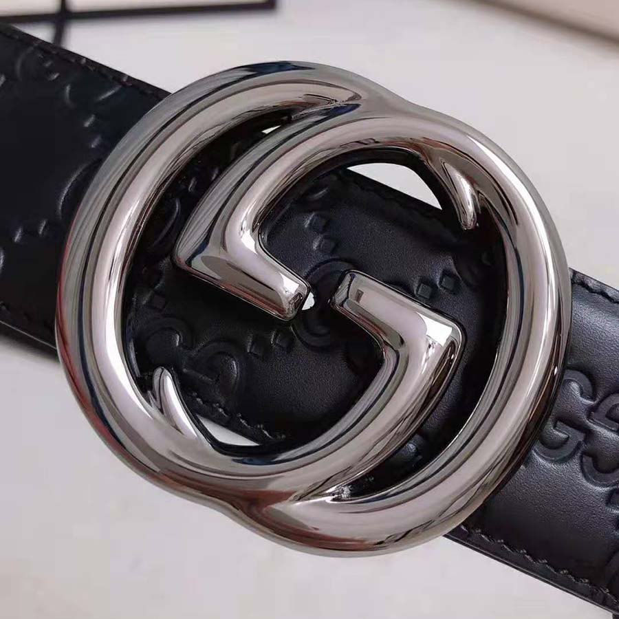Gucci Unisex Gucci Signature Leather Belt with Interlocking G Buckle-Black