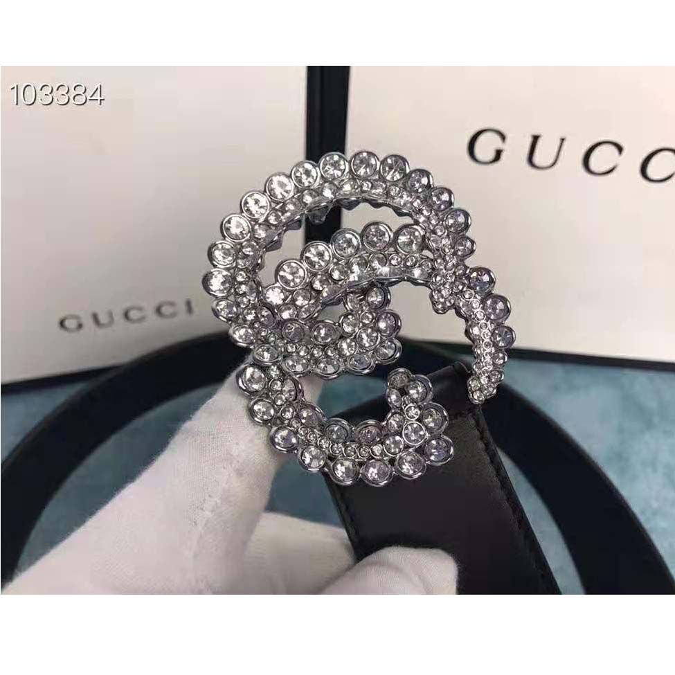Gucci Unisex Leather Belt with Double G Buckle-Black