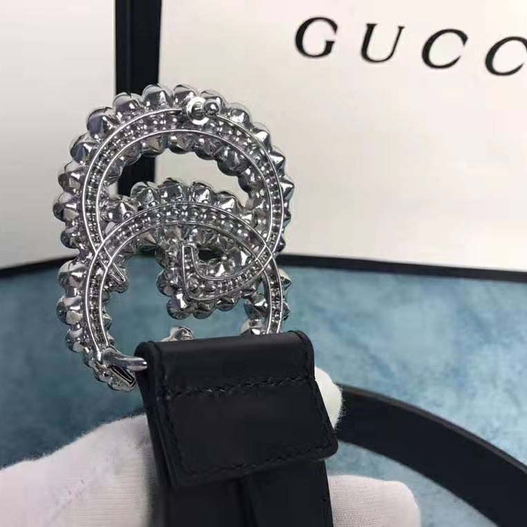 Gucci Unisex Leather Belt with Double G Buckle-Black