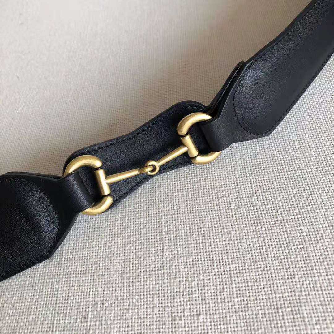 Gucci Unisex Leather Belt with Horsebit in Black Smooth Leather