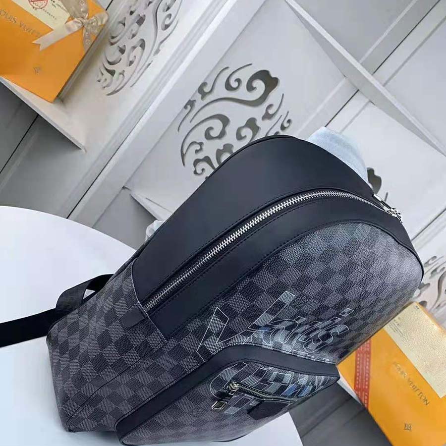 Louis Vuitton LV Men Josh Backpack Bag in Damier Graphite Coated Canvas-Grey