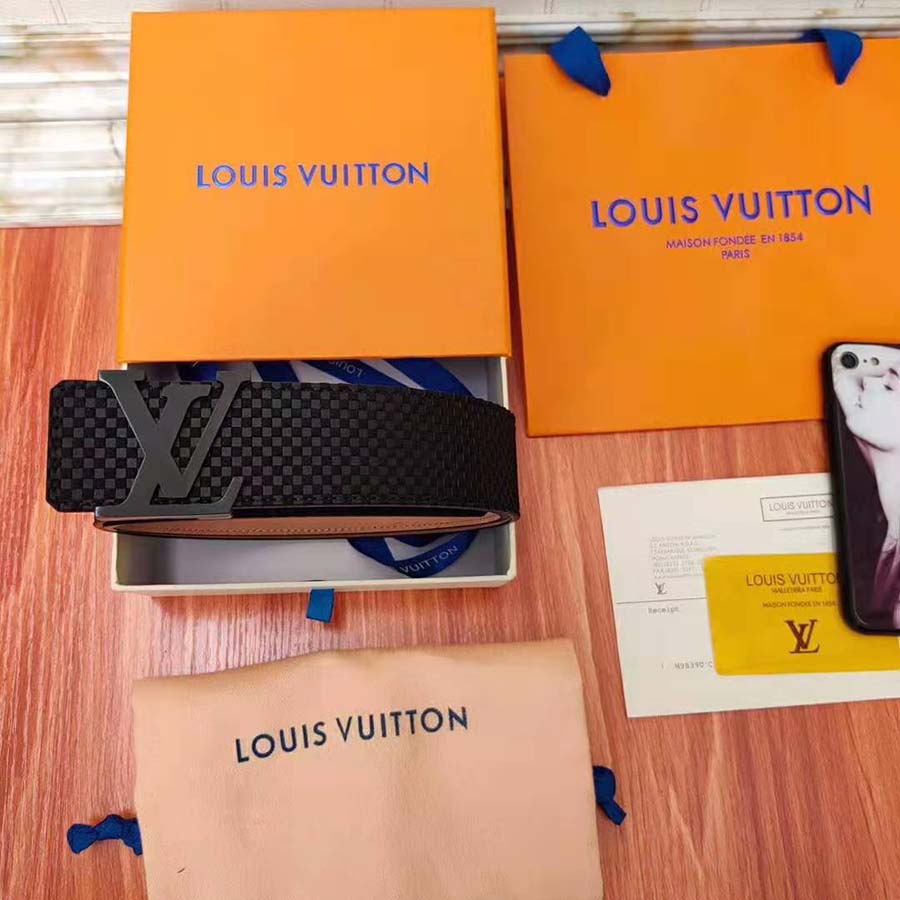 Louis Vuitton LV Unisex LV Initiales 40mm Belt in Suede Calf Leather-Black