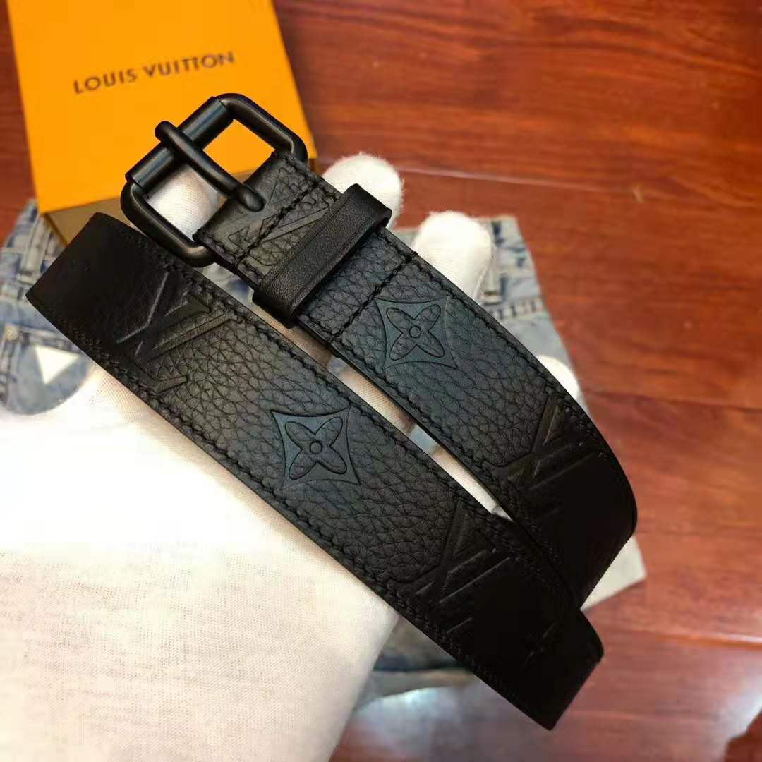 Louis Vuitton LV Unisex Signature Chain 35mm Belt in Taurillon Leather with Embossed Monogram