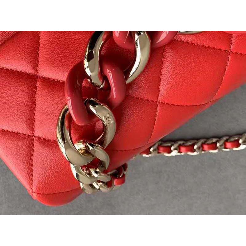 Chanel Women Flap Bag Lambskin Resin & Gold-Tone Metal-Red
