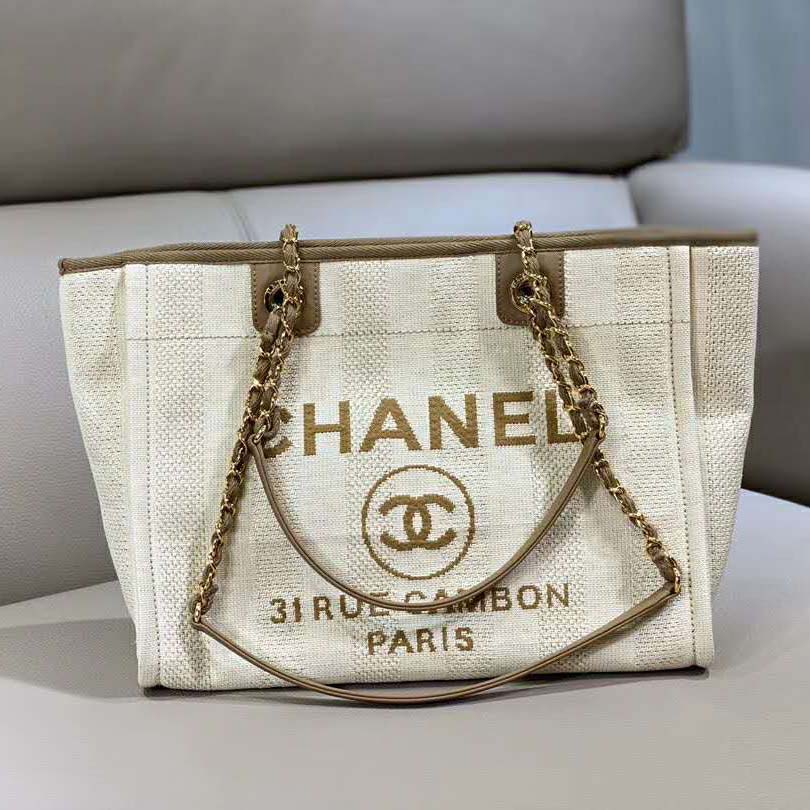 Chanel Women Shopping Bag in Mixed Fibers-Beige