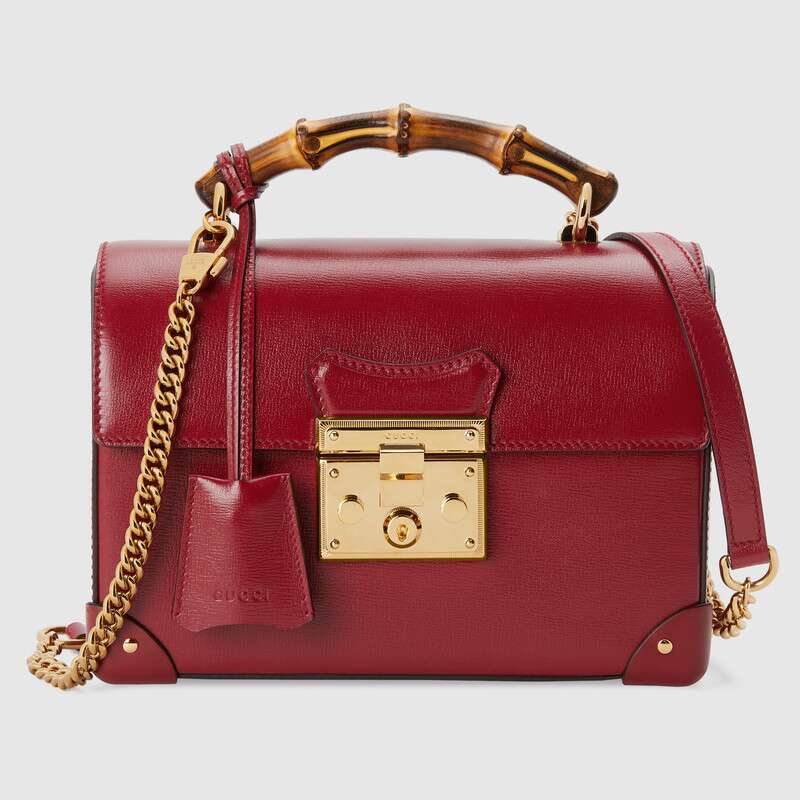 Gucci GG Women Padlock Small Bamboo Shoulder Bag Textured Leather