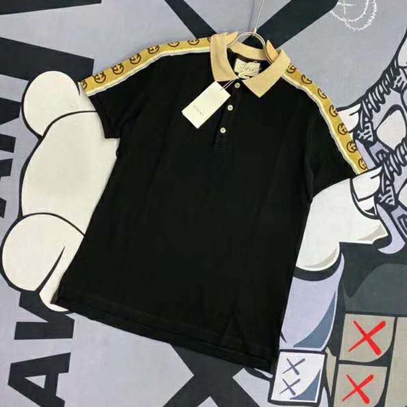 Gucci GG Women Polo with Interlocking G Stripe Black Cotton