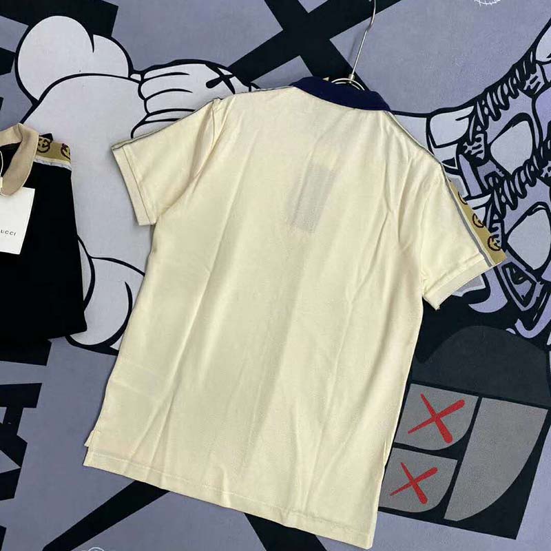 Gucci GG Women Polo with Interlocking G Stripe White Cotton