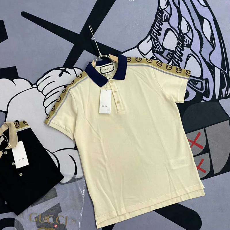 Gucci GG Women Polo with Interlocking G Stripe White Cotton