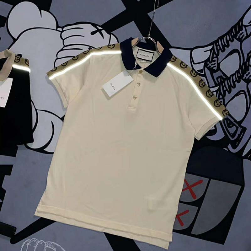 Gucci GG Women Polo with Interlocking G Stripe White Cotton