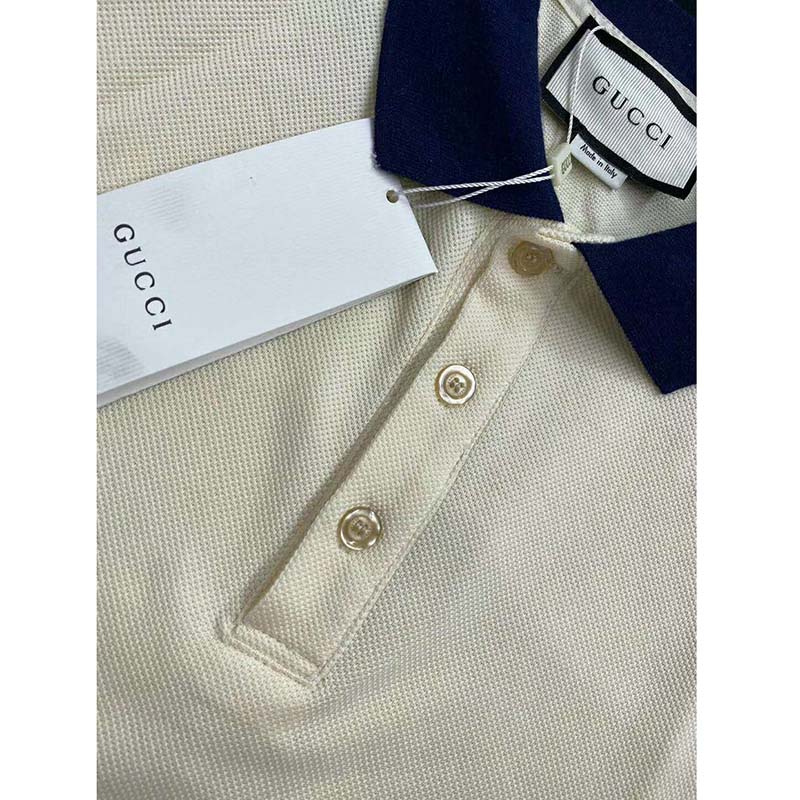 Gucci GG Women Polo with Interlocking G Stripe White Cotton