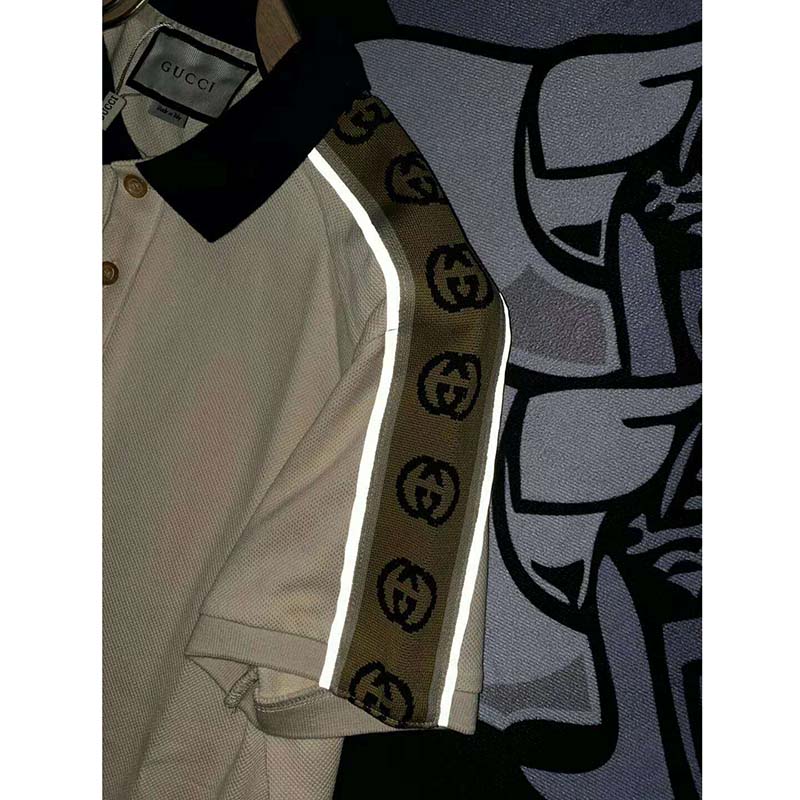 Gucci GG Women Polo with Interlocking G Stripe White Cotton