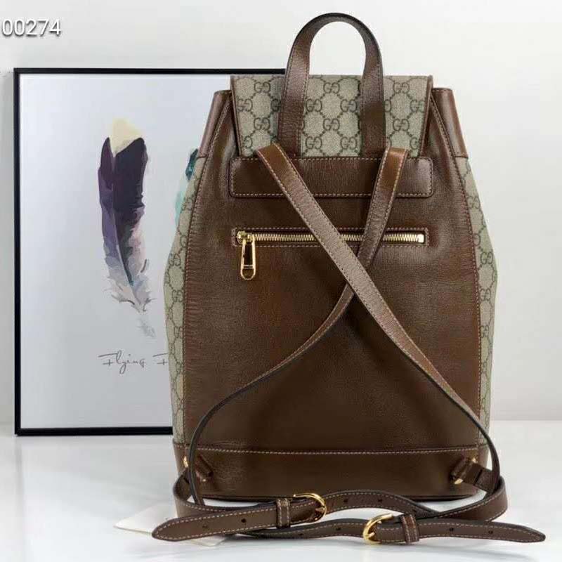 Gucci GG Unisex Gucci 1955 Horsebit Backpack Beige/Ebony Supreme Canvas