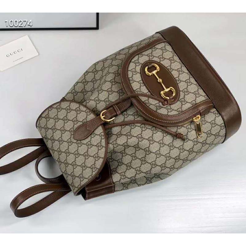 Gucci GG Unisex Gucci 1955 Horsebit Backpack Beige/Ebony Supreme Canvas