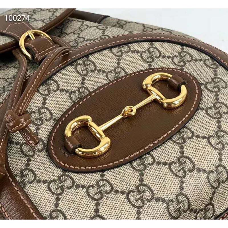 Gucci GG Unisex Gucci 1955 Horsebit Backpack Beige/Ebony Supreme Canvas
