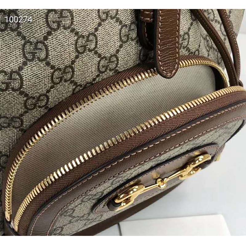 Gucci GG Unisex Gucci 1955 Horsebit Backpack Beige/Ebony Supreme Canvas