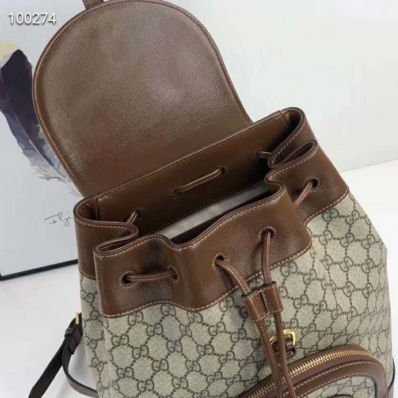 Gucci GG Unisex Gucci 1955 Horsebit Backpack Beige/Ebony Supreme Canvas