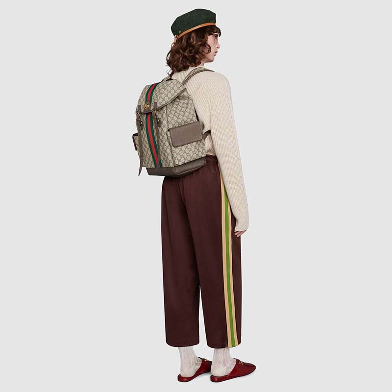 Gucci GG Unisex Ophidia GG Medium Backpack Beige/Ebony Supreme Canvas