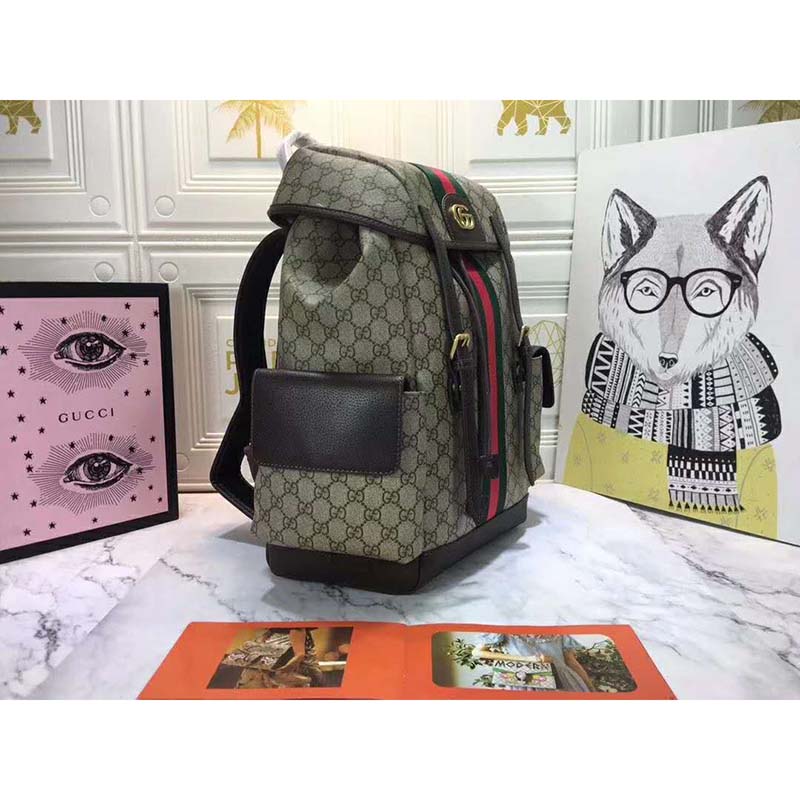 Gucci GG Unisex Ophidia GG Medium Backpack Beige/Ebony Supreme Canvas