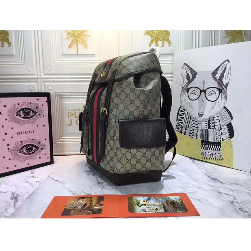 Gucci GG Unisex Ophidia GG Medium Backpack Beige/Ebony Supreme Canvas