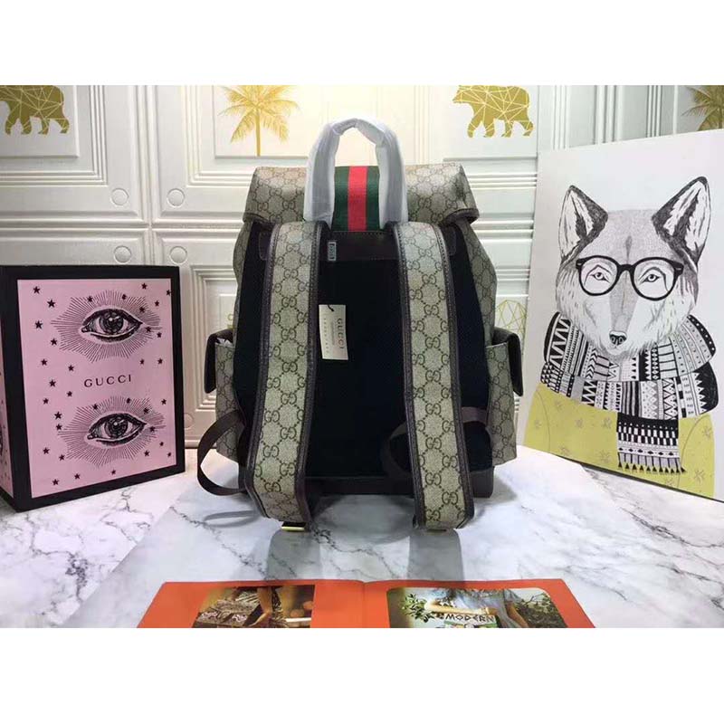 Gucci GG Unisex Ophidia GG Medium Backpack Beige/Ebony Supreme Canvas