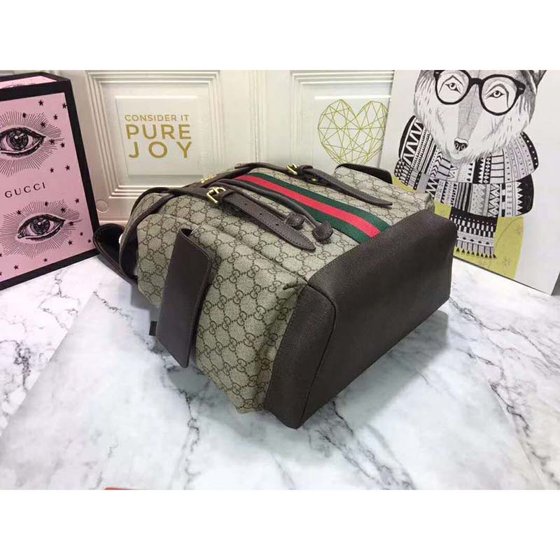 Gucci GG Unisex Ophidia GG Medium Backpack Beige/Ebony Supreme Canvas