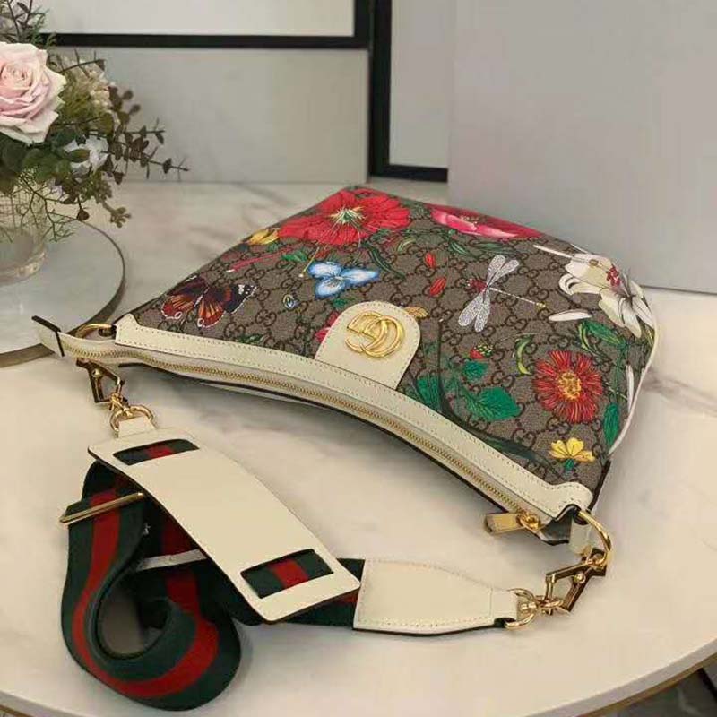Gucci GG Women GG Flora Shoulder Bag Beige/Ebony Supreme Canvas